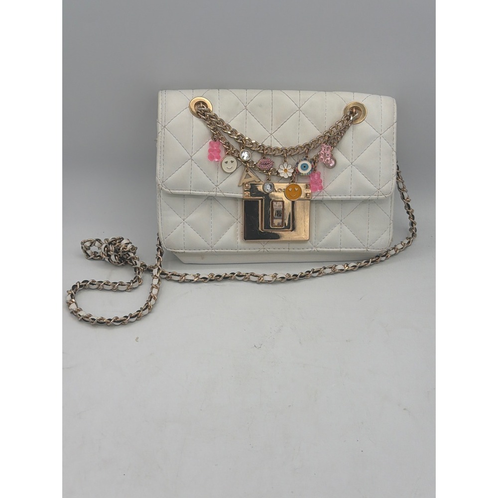 ALDO Radgal White Quilted Crossbody Bag Charm Chain Purse